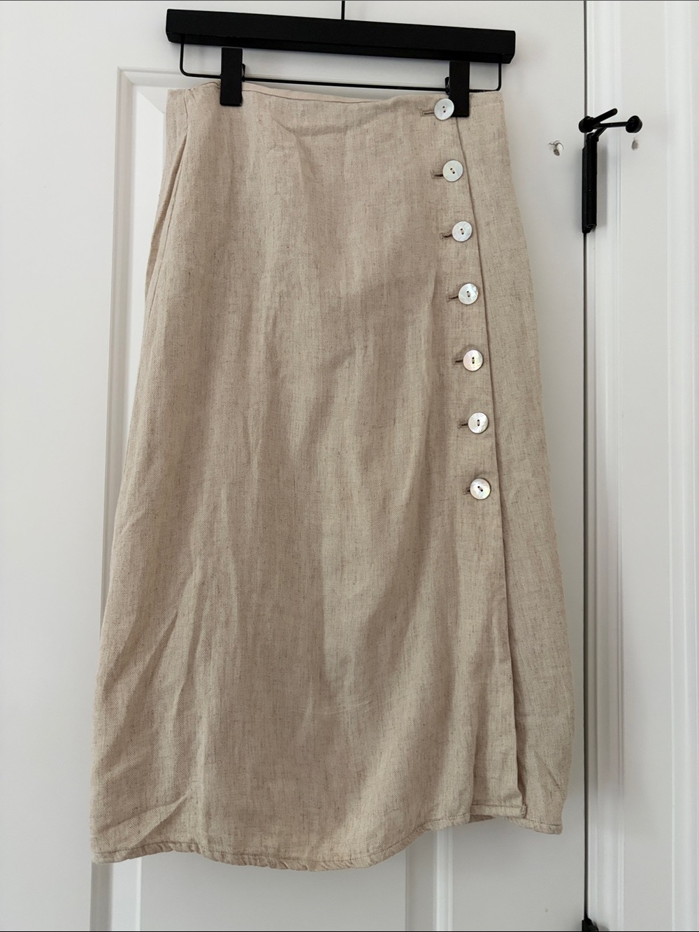 Madewell Beige Button-Trim Linen Midi Skirt size 2
